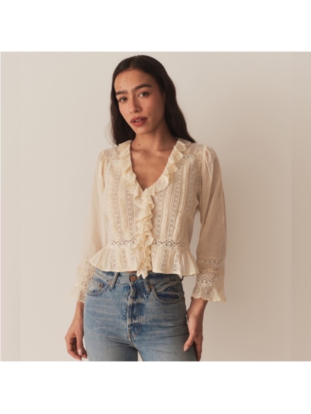 Doen Eldoris Lace Organic Cotton Blouse in Adriatic Navy Blue Small - Picture 3 of 10